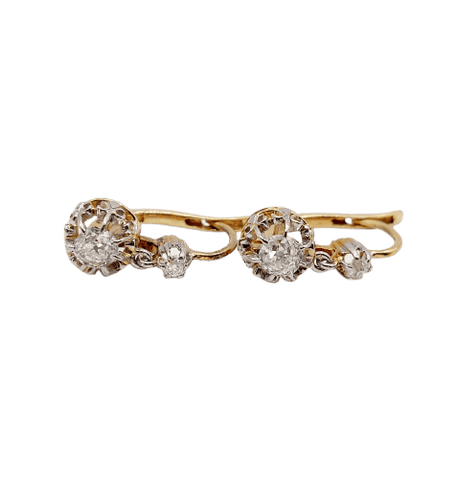 Boucles d'oreilles Dormeuses antiques en or 18K, platine et diamants 58 Facettes A07427