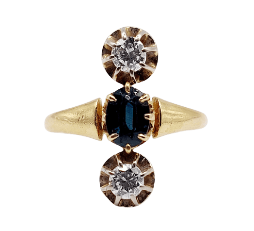 Bague 55.5 Bague marquise antique en or 18K, saphir et diamants 58 Facettes A07429