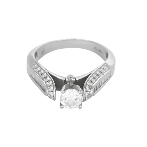 Bague 52 Bague solitaire en or gris, diamant 0,50 ct et petits diamants 58 Facettes B260255