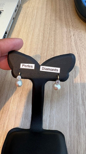 Boucles d’oreilles dormeuses en or jaune, perles et diamants 58 Facettes Boucles 001