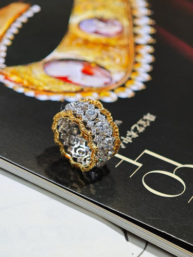 Bague 51 Buccellati Rombi - Bague en or jaune, or blanc et diamants 58 Facettes jnci112
