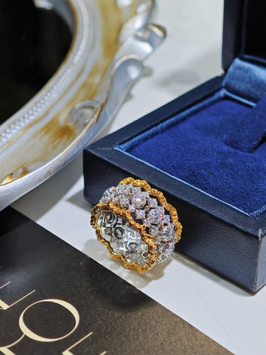 Bague 51 Buccellati Rombi - Bague en or jaune, or blanc et diamants 58 Facettes jnci112