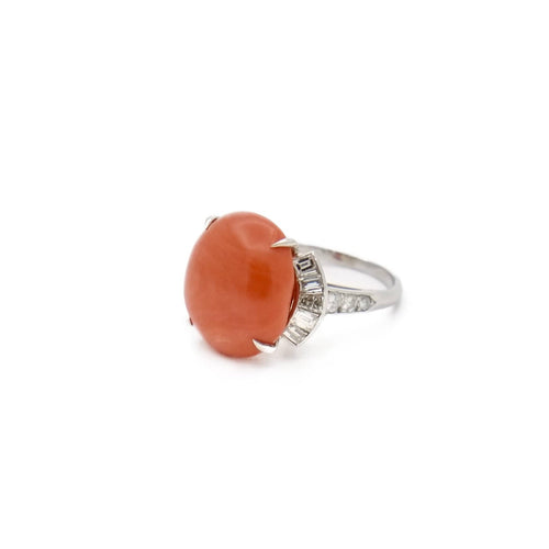 Bague 52 Bague corail, platine et diamants 58 Facettes REF2365-87