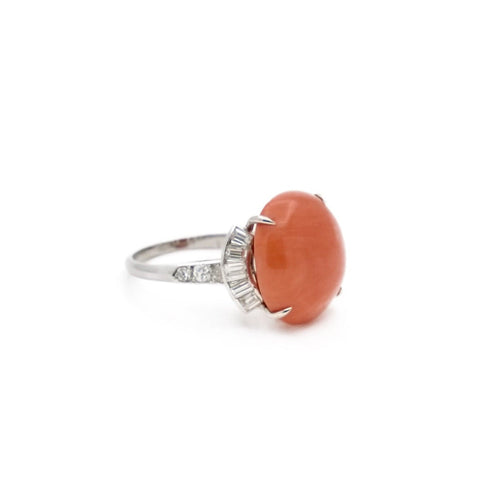 Bague 52 Bague corail, platine et diamants 58 Facettes REF2365-87