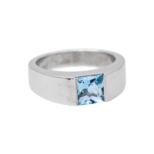 Bague 51 Cartier Tank - Bague en or blanc et aigue-marine 58 Facettes 4482532RV