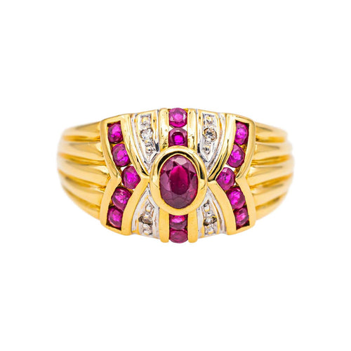 Bague 61 Bague en or jaune et or blanc, rubis et diamants 58 Facettes 5149419RV