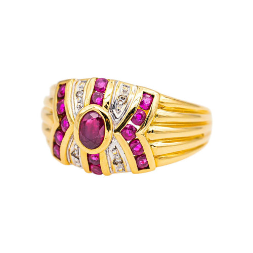Bague 61 Bague en or jaune et or blanc, rubis et diamants 58 Facettes 5149419RV