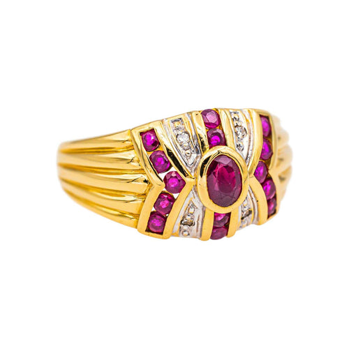 Bague 61 Bague en or jaune et or blanc, rubis et diamants 58 Facettes 5149419RV
