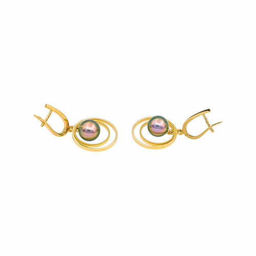 Boucles d'oreilles Boucles d'oreilles dormeuses en or jaune et perles de Tahiti 58 Facettes 5214051RV