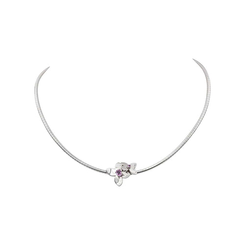 Collier Didier Guérin - Collier motifs floraux en or blanc et saphirs roses 58 Facettes 5285753CN