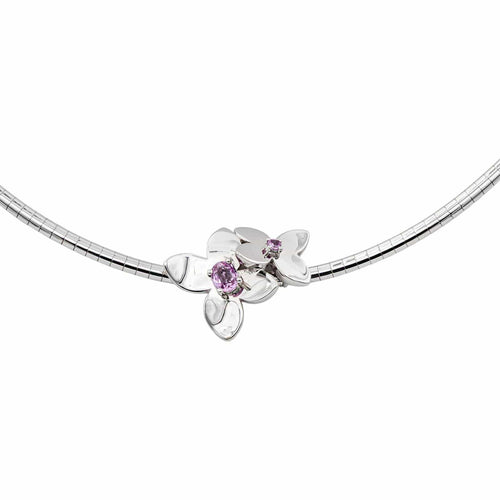 Collier Didier Guérin - Collier motifs floraux en or blanc et saphirs roses 58 Facettes 5285753CN