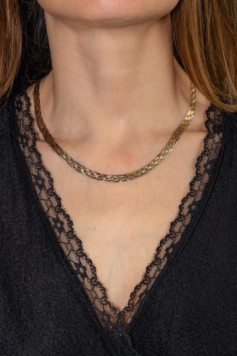 Collier Collier maille tressée en or jaune, blanc et rose 58 Facettes 5458456RV