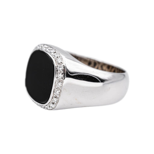 Bague 55 Chevalière - Bague en or blanc, onyx et diamants 58 Facettes 5357410CN