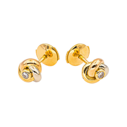 Boucles d'oreilles Cartier Trinity - Boucles d'oreilles puces en ors trois tons et diamants 58 Facettes 5598926RV