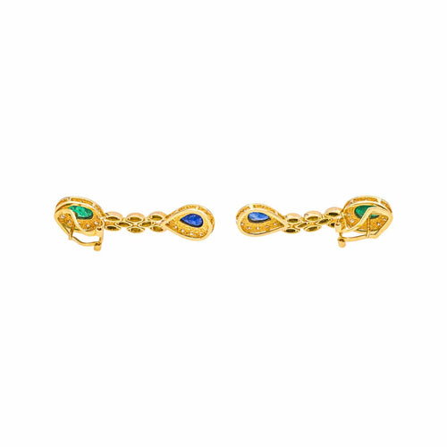 Boucles d'oreilles Boucles d'oreilles en or jaune, émeraudes, saphirs et diamants 58 Facettes 5693507CN