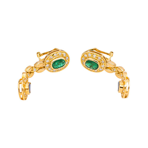Boucles d'oreilles Boucles d'oreilles en or jaune, émeraudes, saphirs et diamants 58 Facettes 5693507CN