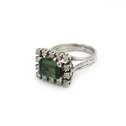 Bague en or blanc, tourmaline et diamants 58 Facettes 260036SP