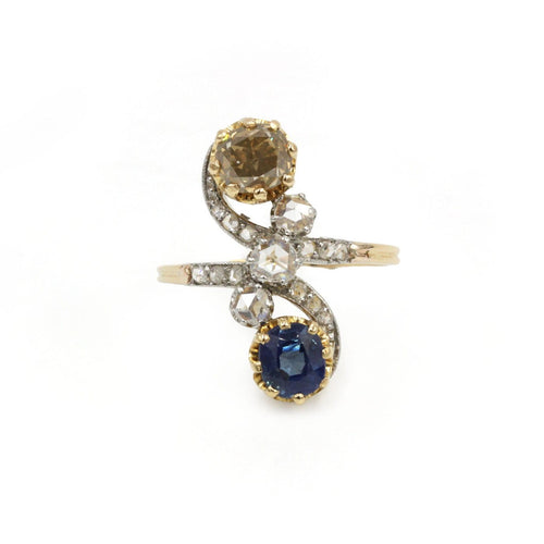 Bague Toi & Moi en or jaune, platine, saphir et diamants 58 Facettes 260034SP