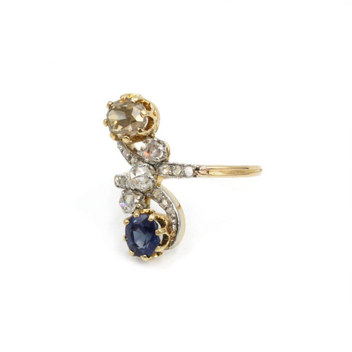 Bague Toi & Moi en or jaune, platine, saphir et diamants 58 Facettes 260034SP