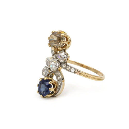 Bague Toi & Moi en or jaune, platine, saphir et diamants 58 Facettes 260034SP