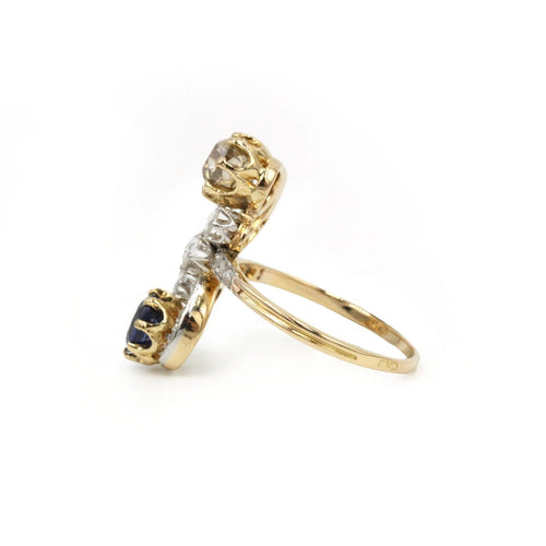 Bague Toi & Moi en or jaune, platine, saphir et diamants 58 Facettes 260034SP