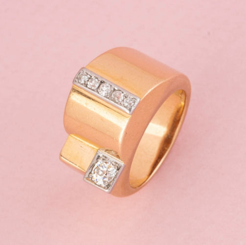 Bague 52 Tank - Bague en or jaune 18K, platine et diamants 58 Facettes 274