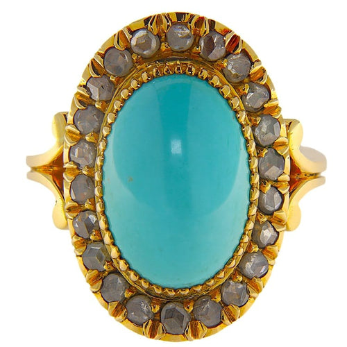 Bague 52 Bague en or jaune avec turquoise et diamants taille rose 58 Facettes G3966