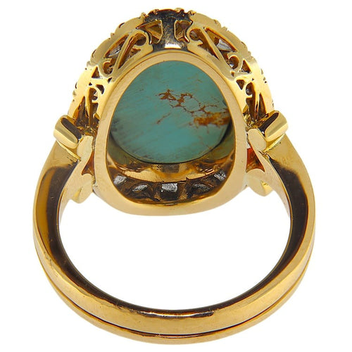 Bague 52 Bague en or jaune avec turquoise et diamants taille rose 58 Facettes G3966