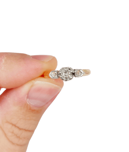 Bague 56.5 Bague solitaire antique en or rose 18k et diamant taille ancienne 58 Facettes A07438