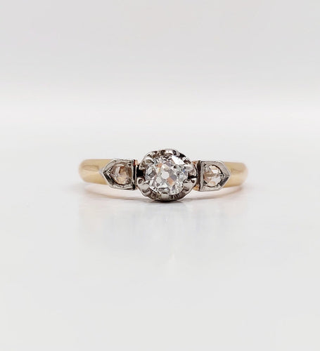 Bague 56.5 Bague solitaire antique en or rose 18k et diamant taille ancienne 58 Facettes A07438