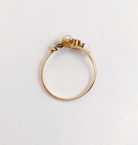 Bague 52 Bague toi et moi en or 18K, diamants taille rose et perle 58 Facettes A07450