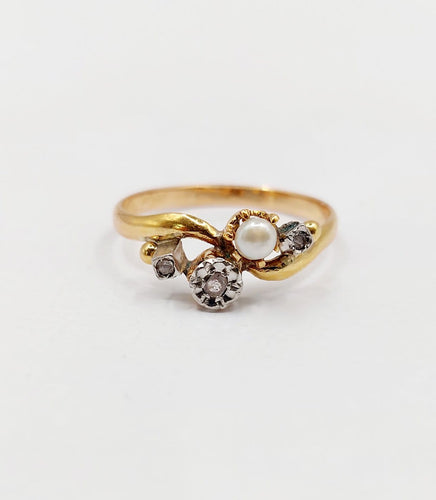 Bague 52 Bague toi et moi en or 18K, diamants taille rose et perle 58 Facettes A07450