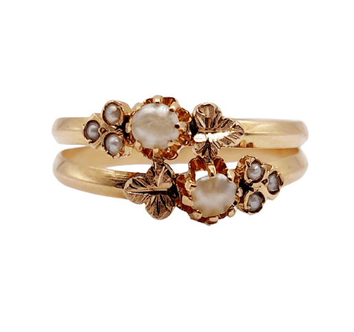 Bague 52 Bague toi et moi victorienne en or rose 18k et perles 58 Facettes A07451