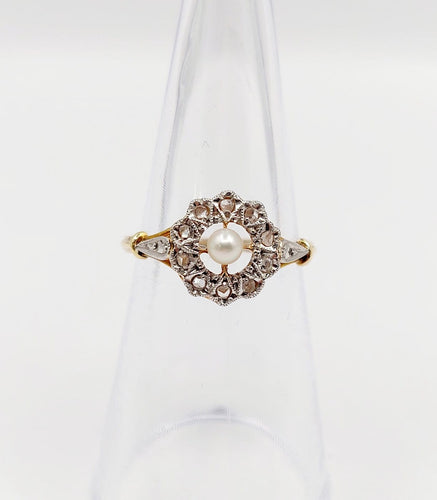 Bague 51 Bague marguerite antique en or 18k, platine, perle et diamants 58 Facettes A07460