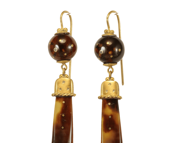 Boucles d'oreilles Boucles d'oreilles anciennes en écaille piquée d'or 14K 58 Facettes 7414