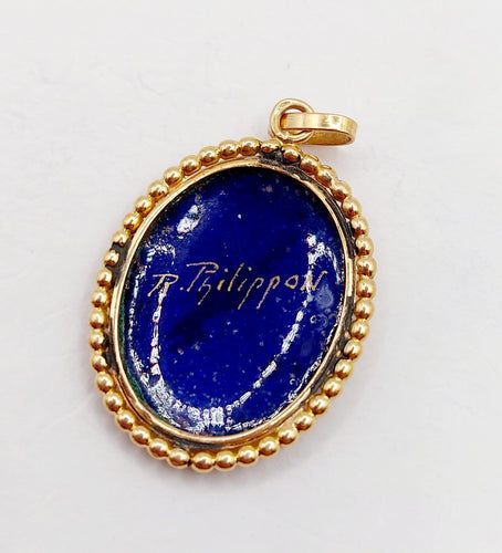 Pendentif Pendentif Art nouveau en or 18k avec plaque émaillée 58 Facettes A07464
