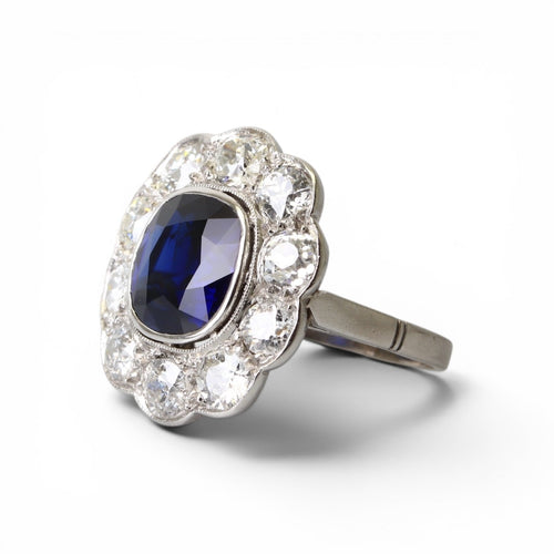 Bague 53 Marguerite - Bague en platine avec saphir et diamants 58 Facettes