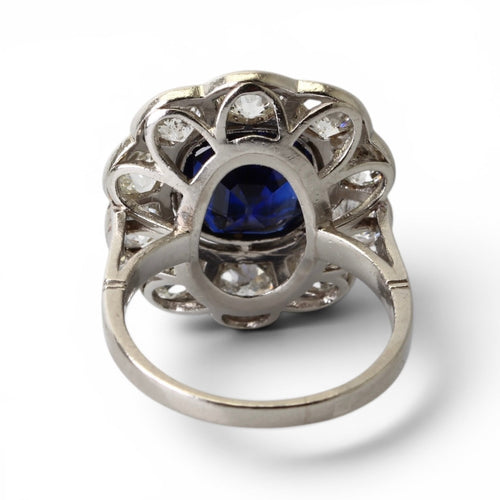 Bague 53 Marguerite - Bague en platine avec saphir et diamants 58 Facettes
