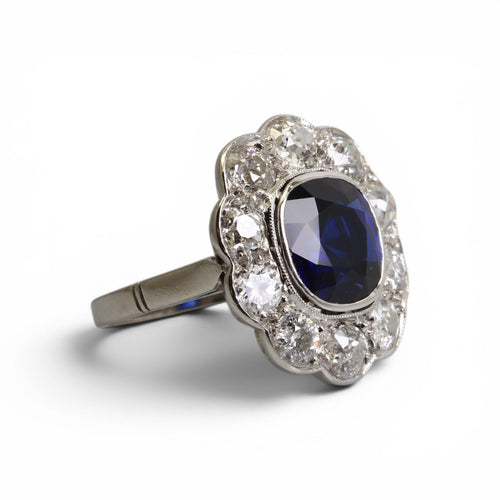 Bague 53 Marguerite - Bague en platine avec saphir et diamants 58 Facettes