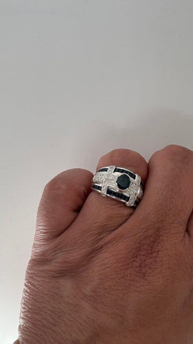 Bague 52 Bague en or blanc avec saphirs et diamants 58 Facettes Bague 001