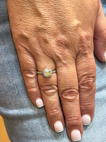 Bague 52 Solitaire - Bague en or blanc 18 carats, diamant jaune 58 Facettes Fl