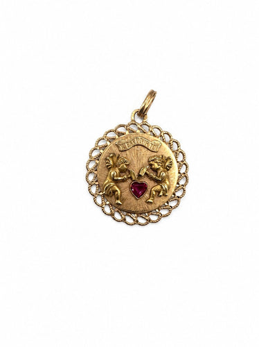 Pendentif Médaille de baptême en or 750 et rubis 58 Facettes Médaille