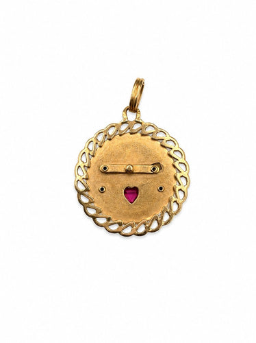 Pendentif Médaille de baptême en or 750 et rubis 58 Facettes Médaille