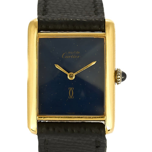 Montre Cartier Tank Must - Montre en argent plaqué or cadran laqué bleu 58 Facettes A1198