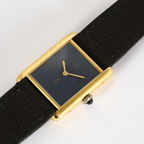 Montre Cartier Tank Must - Montre en argent plaqué or cadran laqué bleu 58 Facettes A1198