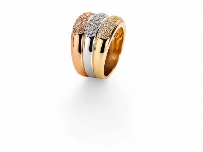 Bague 52 Trois Lumières - Bague trois ors et diamants 58 Facettes fb1