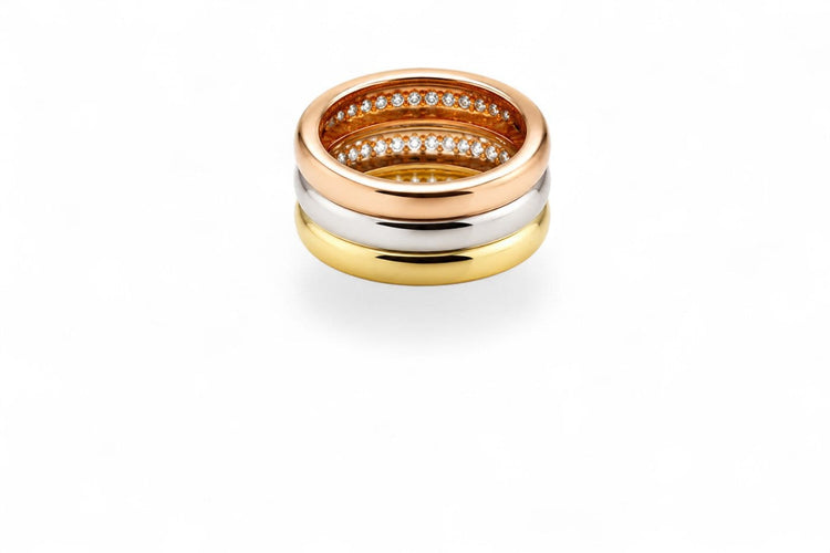 Bague 52 Trois Lumières - Bague trois ors et diamants 58 Facettes fb1