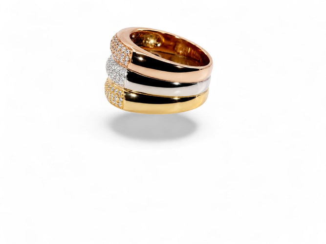 Bague 52 Trois Lumières - Bague trois ors et diamants 58 Facettes fb1