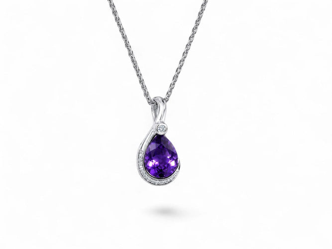 Collier Collier pendentif goutte d’améthyste en or blanc et diamants 58 Facettes fb3