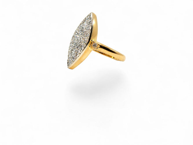 Bague 49 Soleil Diamanté - Bague navette en or jaune et diamants 58 Facettes fbs